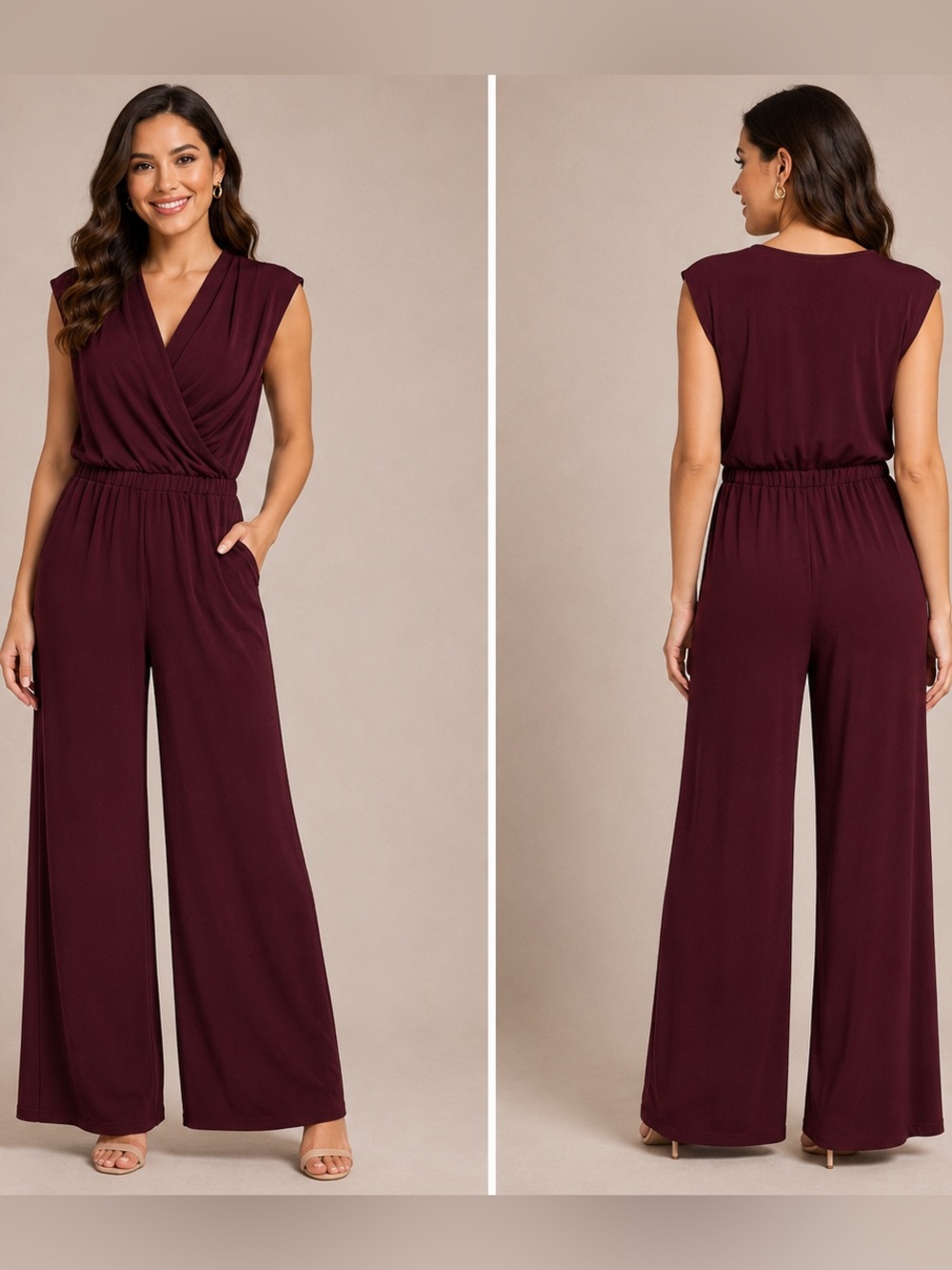 Promises Promises Burgundy Wide Leg Jumpsuit XL NWOT Surplice V Neck